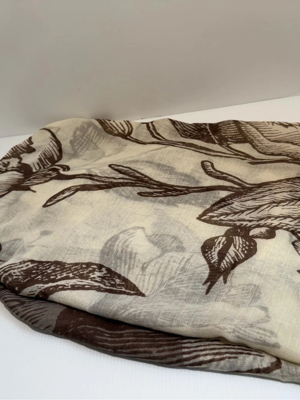 Joy Susan Cream & Espresso Brown Sketch Floral Botanical Scarf Wrap